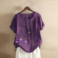 thumbnail image 2 of Blouses pour Femmes, Haut Décontracté en Coton et Lin Imprimé à Manches Courtes avec Boutons, 2 of 3