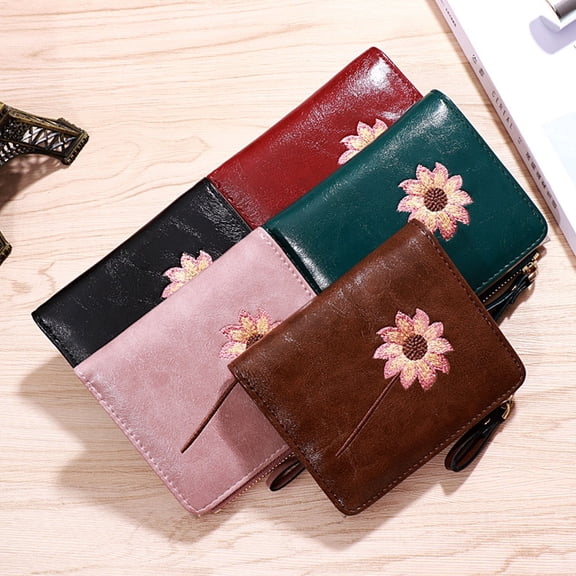 Milisten Black PU Ladies Wallet with Floral Pattern, Bifold Zipper Closure, Stylish and Design