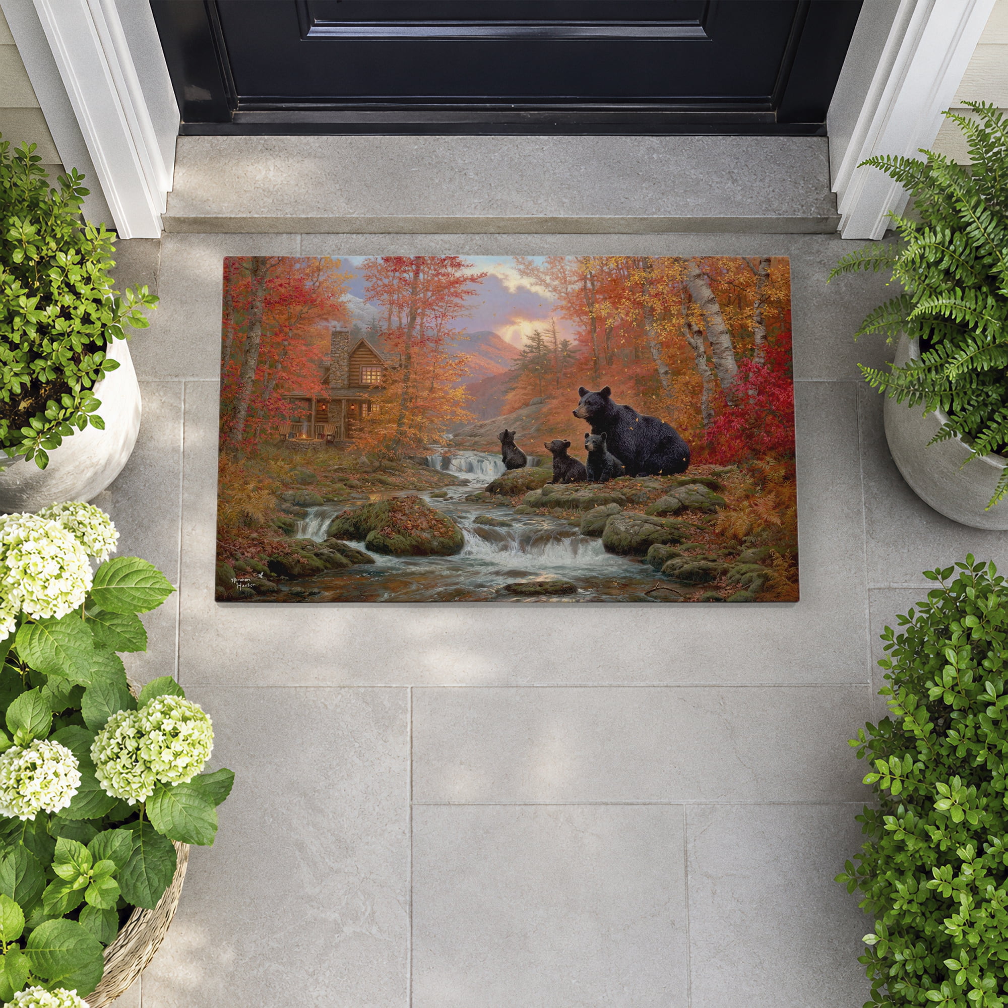 Stupell Industries Mountain Cabin Riverside Bears Printed Outdoor Door Floor Mat, design by Abraham Hunter