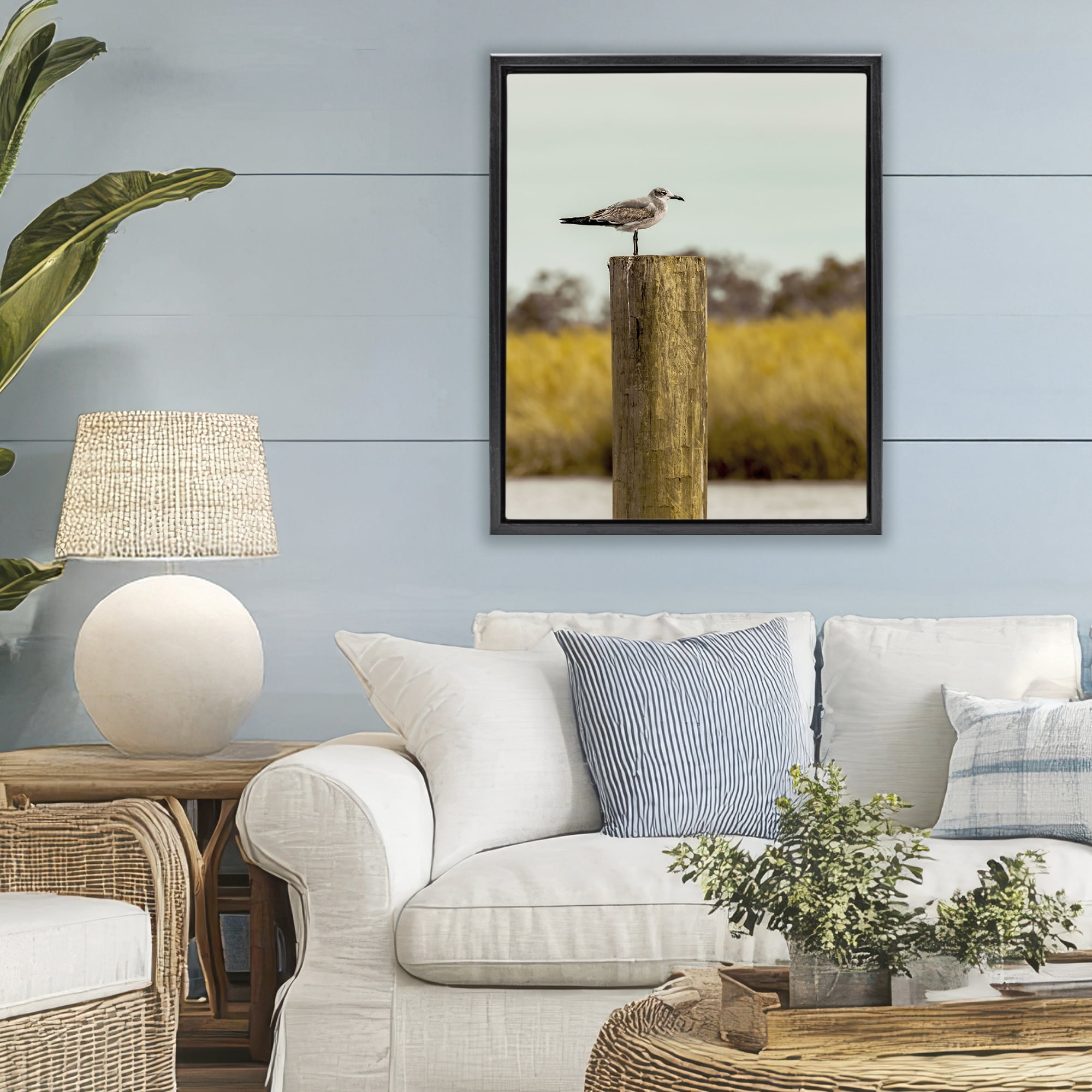 Stupell Industries Gull On Piling Black Framed Floater Canvas Wall Art, design by Christy Berry