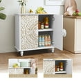 thumbnail image 3 of CBJCBJ 32" Rustic Accent Cabinet, 4 Gold Floral Doors, Vintage Sideboard with Shelves, Wood Entryway Cabinet for Living, White, 3 of 8