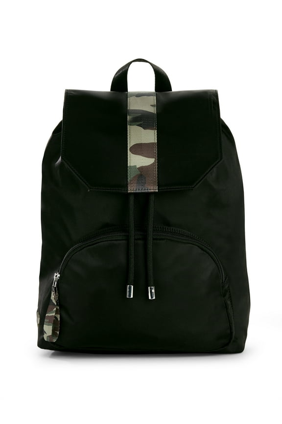 Black Flap Nylon Backpack