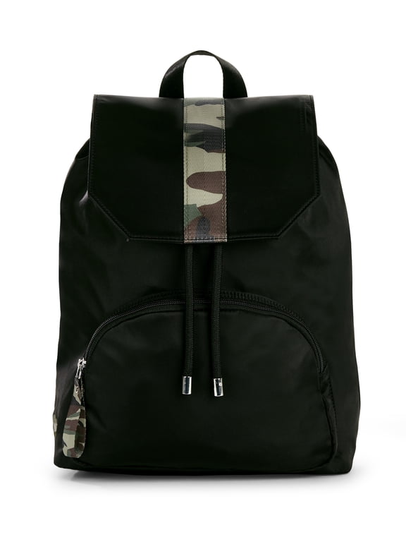 Black Flap Nylon Backpack