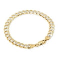 thumbnail image 3 of Nuragold 14k Real Yellow Gold Solid Cuban Curb Link 7mm Diamond Cut Pave Chain Bracelet (7"-9") Two Tone Italian Jewelry for Men, 3 of 9
