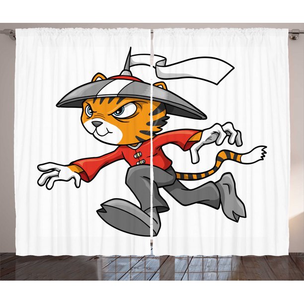 Ninja Cat Curtains 2 Panels Set, Nursery Themed Cartoon ...