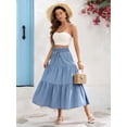 thumbnail image 4 of Womens Tiered Elastic Waist Denim Skirt Light Wash Casual Maxi, 4 of 24