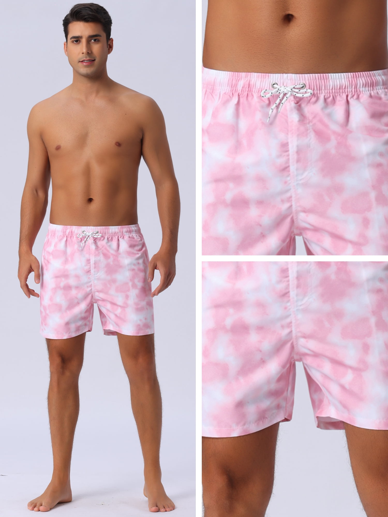DARING DIVA Men's Drawstring Elastic Waist Tie Dye Hawaiian Board Shorts 32 Pink
