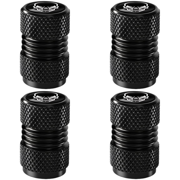 4 Pcs Tire Valve Stem Caps with Skull Design,Compatible with Cars Automobiles Trucks, Anodized Aluminum Alloy Universal Metal Valve Stem Caps with Leak-proof Rubber Gasket, Knurled Grip