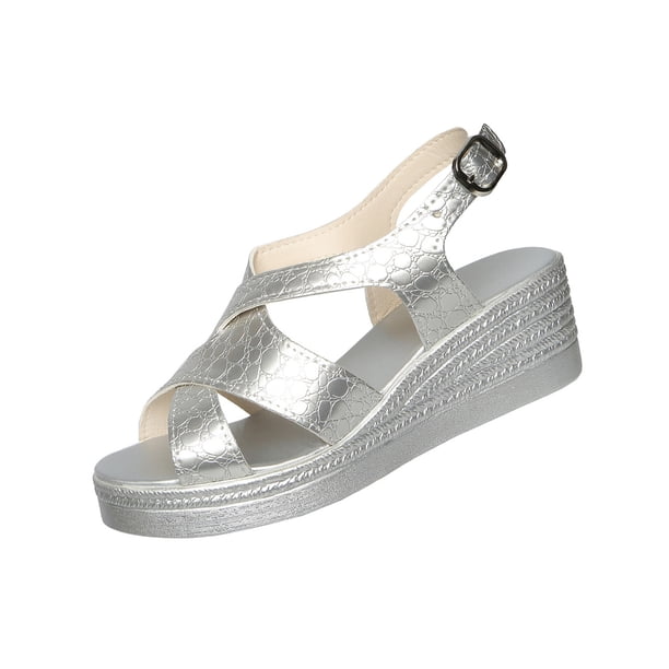 Sandalias de Cuña de las Mujeres Casuales de Moda Primavera Verano Versátil Más Tamaño Sandalias de Pie Abierto de la Playa, Cuero Falso Ajustable