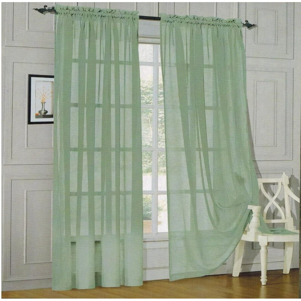 Set of 2 Sheer Voile Window Curtain Panels, 84" Long, Sage Green