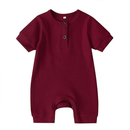 

Kiapeise Baby Short Sleeve Jumpsuit Knit Rib O Neck Button Romper