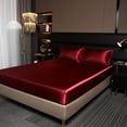 thumbnail image 4 of Heavyweight Satin Fitted Sheet Only, Luxury Silky Fitted Sheet Ultra Soft Deep Pocket Bottom Sheet, Wrinkle & Fade Resistant(KING,Wine), 4 of 7