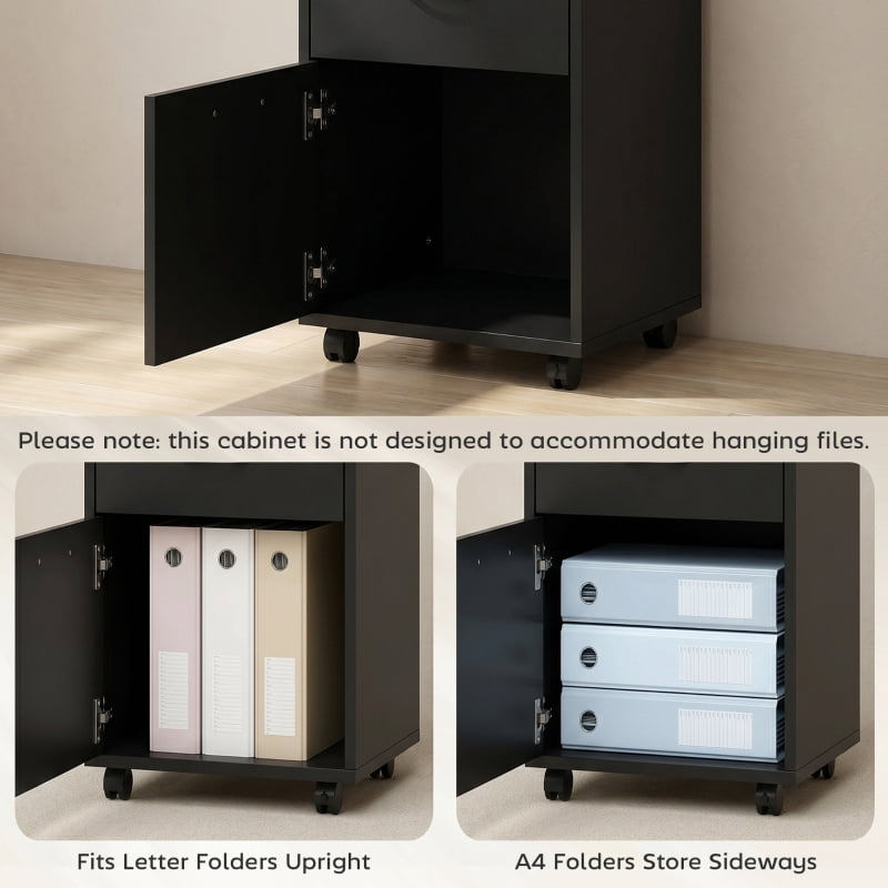 Alvantor Mobile Printer Storage Cabinet with Drawer & Cabinet, Rolling Organizer on Wheels 15.7"W x 13.8"D x 23.6"H Black