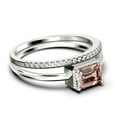 thumbnail image 2 of Minimalist 1.50 Carat Emerald Cut Morganite And Diamond Moissanite Engagement Ring, Wedding Ring in 925 Sterling Silver With 18k White Gold Plating, Promise Ring, Anniversary Ring, Bridal Rings Set, 2 of 3