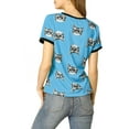 thumbnail image 3 of INSPIRE CHIC Women's Short Sleeve Contrast Cartoon Cats Pet Print Tee Ringer T-Shirt Tops XS Light Blue, 3 of 6