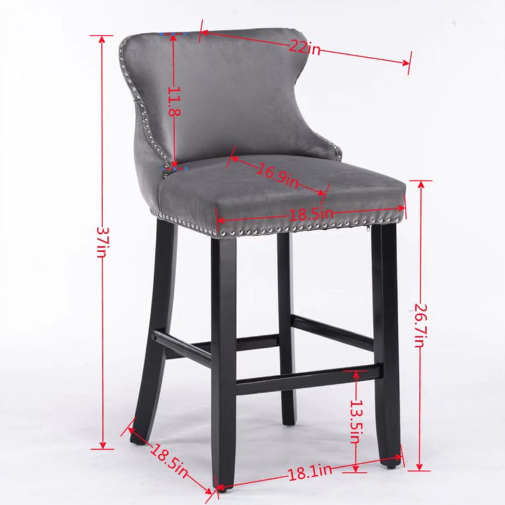 2 Piece Button Tufted Counter Height Dining Chairs, Velvet Bar Stools with Armrests & Footrests, Upholstered Pub Chair with Solid Wood Legs for Kitchen Home Bar, 22''L x 19''W x 37''H, Gray