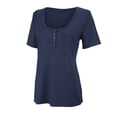 thumbnail image 4 of Gibobby Blusas Para Mujer Elegantes Botón Low T Fitted Womens Tight Down Slim Camisas Sexy Cut Tops Tee Camisetas de mujer（Azul marino， XXL), 4 of 4