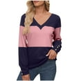 thumbnail image 2 of THDHVS Long Sleeve Shirts for Women,Womens Long Sleeve T Shirts,Women Color Block Print V Neck Pullover with Long Sleeve for Winter Casual Wear Decorative Comfortable Top Purple S, 2 of 7