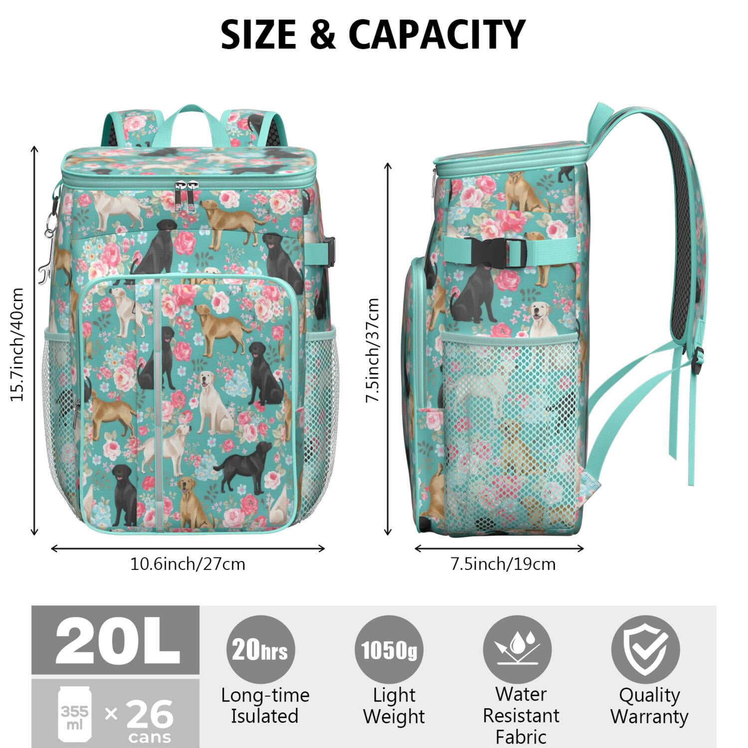 Travel Cooler Bag - Labrador Dogs with Flowers Camping Beer Cooler Backpack with Bottle Opener- Waterproof Insulated Picnic Backpacks - Cooler Bag for Beach