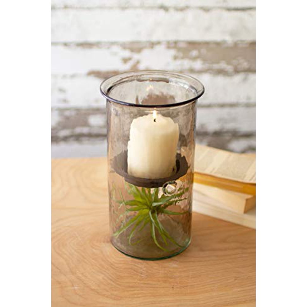 KALALOU CV1021A Mini Smoked Glass Candle CYLINDERS with Rustic Insert