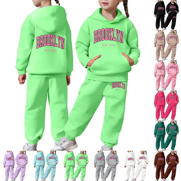 Girls Two Piece Outfits Size 14-16 Graphic Long Sleeve Hoodie Pullover Tops and Pants Fashion Kids 2pcs Outfits Fall Winter Suit