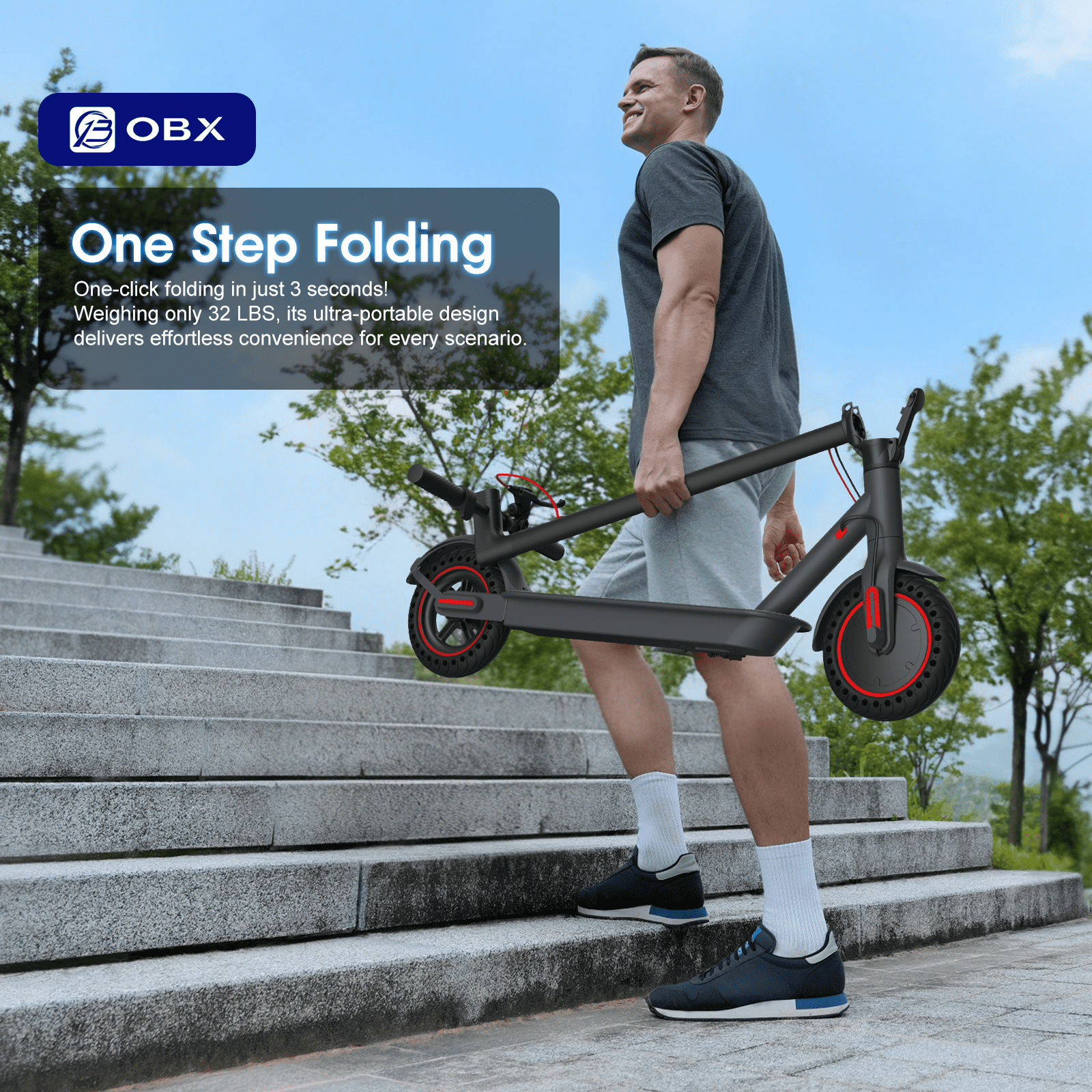 OBX Electric Scooter for Adults,350W Motor 18 MPH &12-16Miles Range 8.5"Anti-Skid Solid Tires, Folding Commuting E-Scooter with Double Braking System