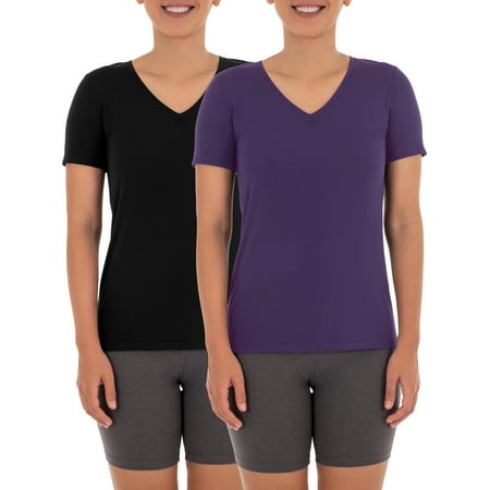Athletic Works Women's Core Active Short Sleeve V-Neck T-Shirt, 2-Pack