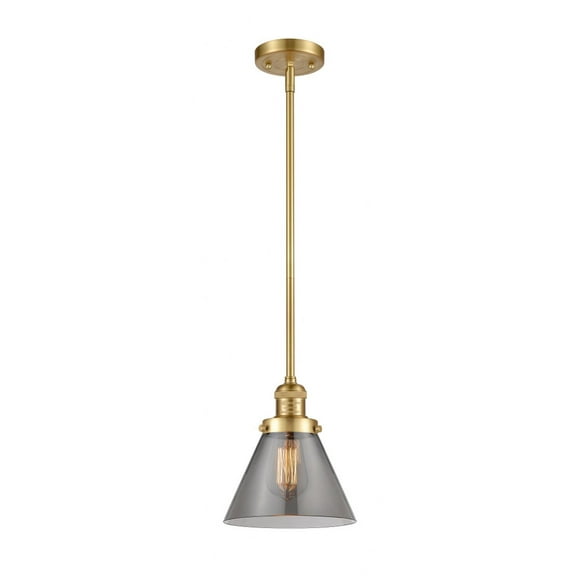 Innovations Lighting  Franklin Restoration Cone - 1 Light 8" Stem Hung Mini Pendant Satin Gold/Plated Smoke