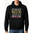 thumbnail image 2 of Father Daughter Humor Hoodie - "My Dad Gets Mad At Me But I'm Him As A Girl" Black Pullover Sweatshirt, 2 of 5