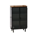 thumbnail image 4 of Glass Sideboard Buffet Cabinet, 3-tier Accent Cabinet with Glass Doors and Unique Fir Cabinet Top, Metal Console Sideboard for Entryway, Living Room, Dining Room, Black+Brown, 4 of 9