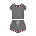 thumbnail image 6 of Maqroz Women 2 Piece Outfits Sets Summer Short Sleeve Crew Neck Cropped Top and Shorts Set Drawsting Elastic Waist Casual Vacation Travel 2026 Gray L, 6 of 6