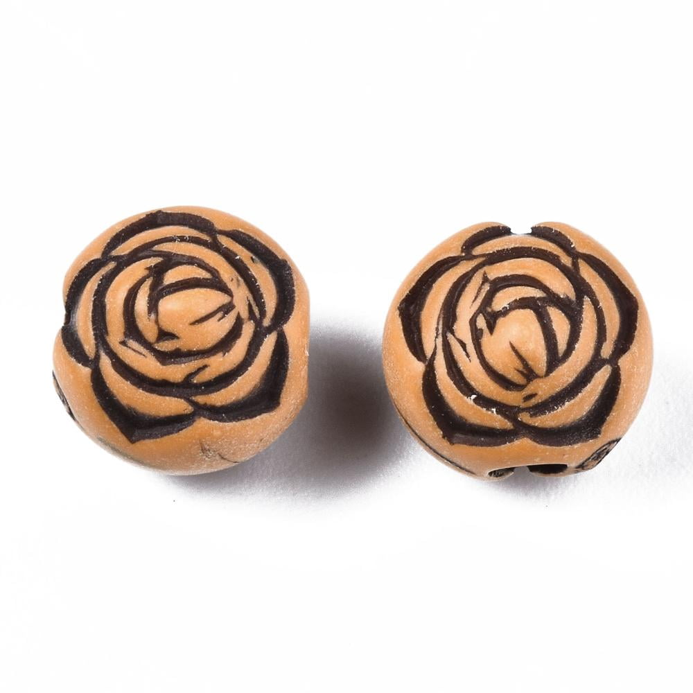 500gs Imitation Wood Acrylic Beads Rose Flower Peru 10mm Hole: 3mm about 1000pcs/500g
