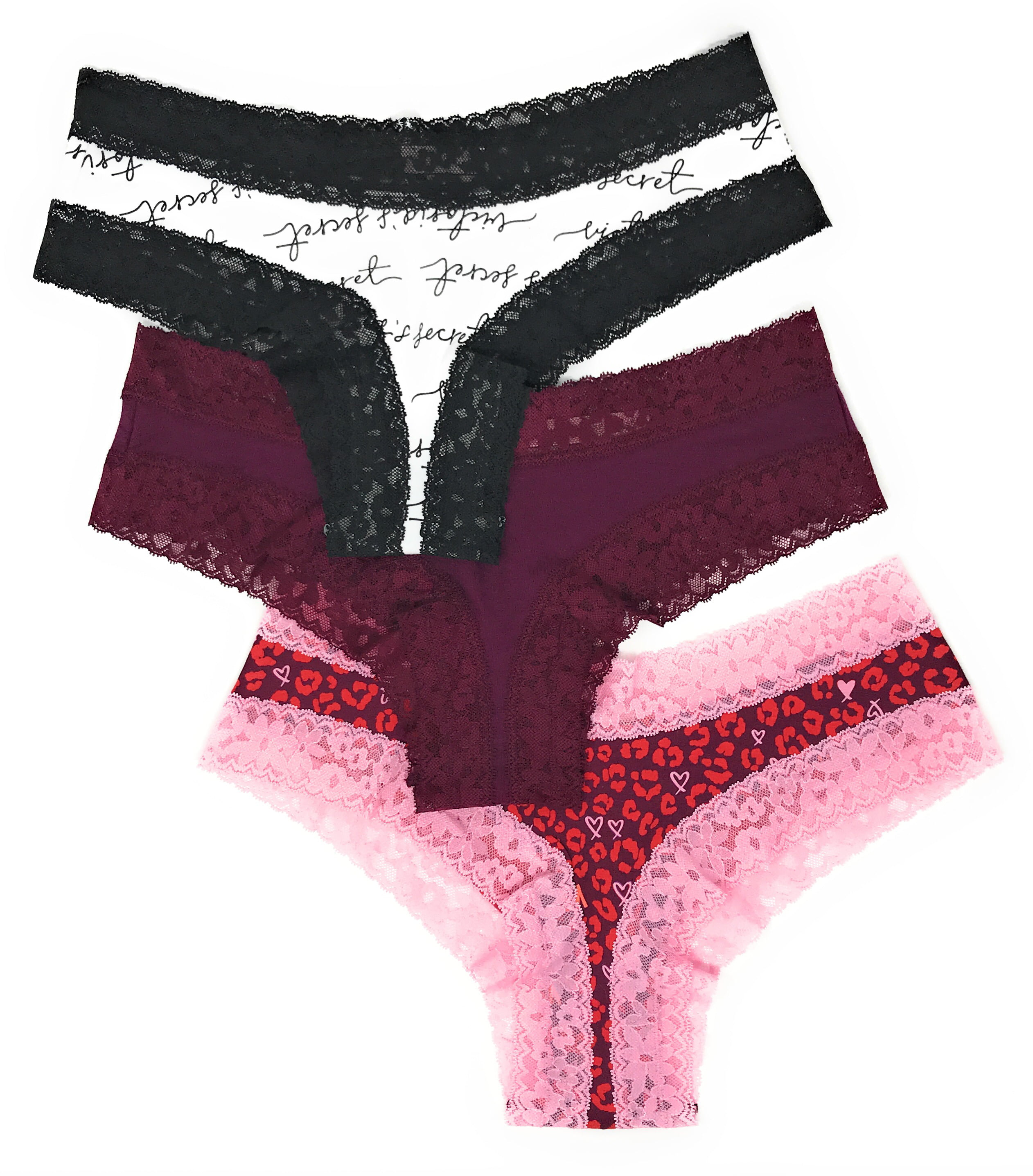 Details about   Victoria Secret Panties Panty Cheekini underwear Leopard Burgundy M Set of 3