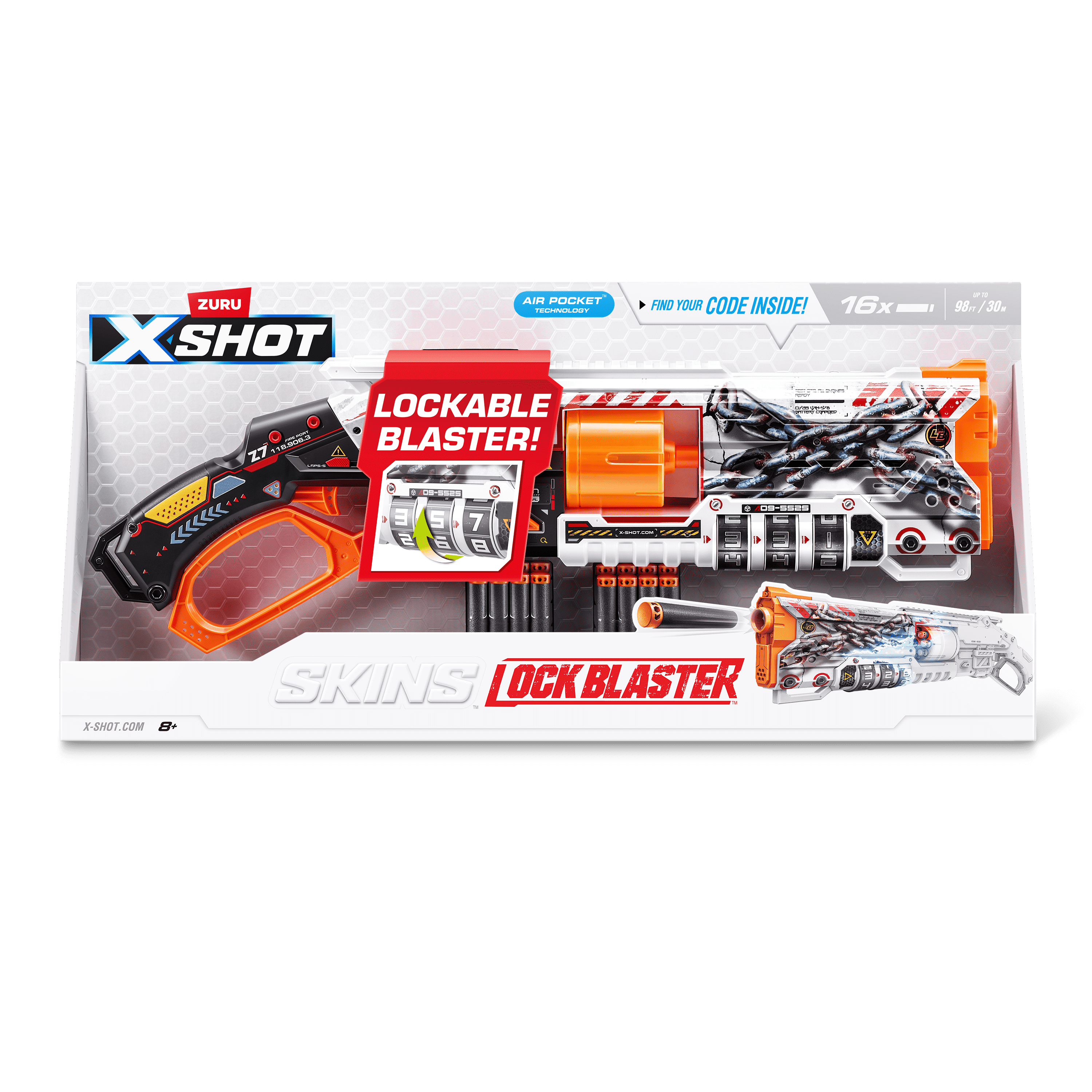 XSHOT Skins Lock Blaster (16 Darts) Air Pocket Technology Outdoor Foam Blaster by ZURU for Ages 8+