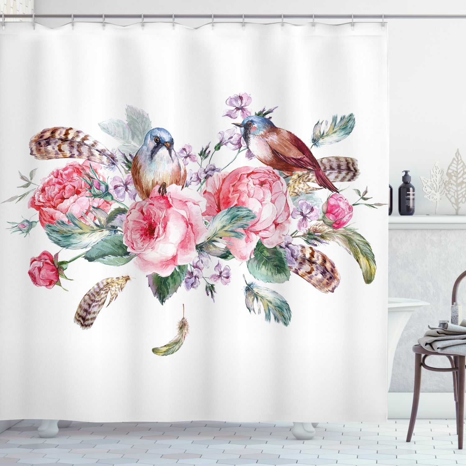Shower Curtain Parrot Parrots Observing The World on Top of Floral Foliage Garden Jungle Tropic Bird Print Shower Curtains in Bathroom MulticolorW36x72L