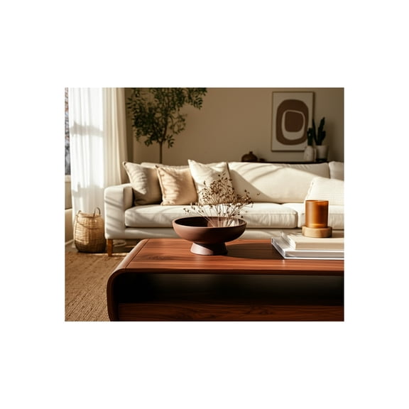 Modern Terracotta Pedestal Bowl for Coffee Table - Decorative Centerpiece Table Decoration with Handcrafted Charm - Stylish Home Decor Accent for Kitchen Counter, Key or Candy Bowl - 6" Brown