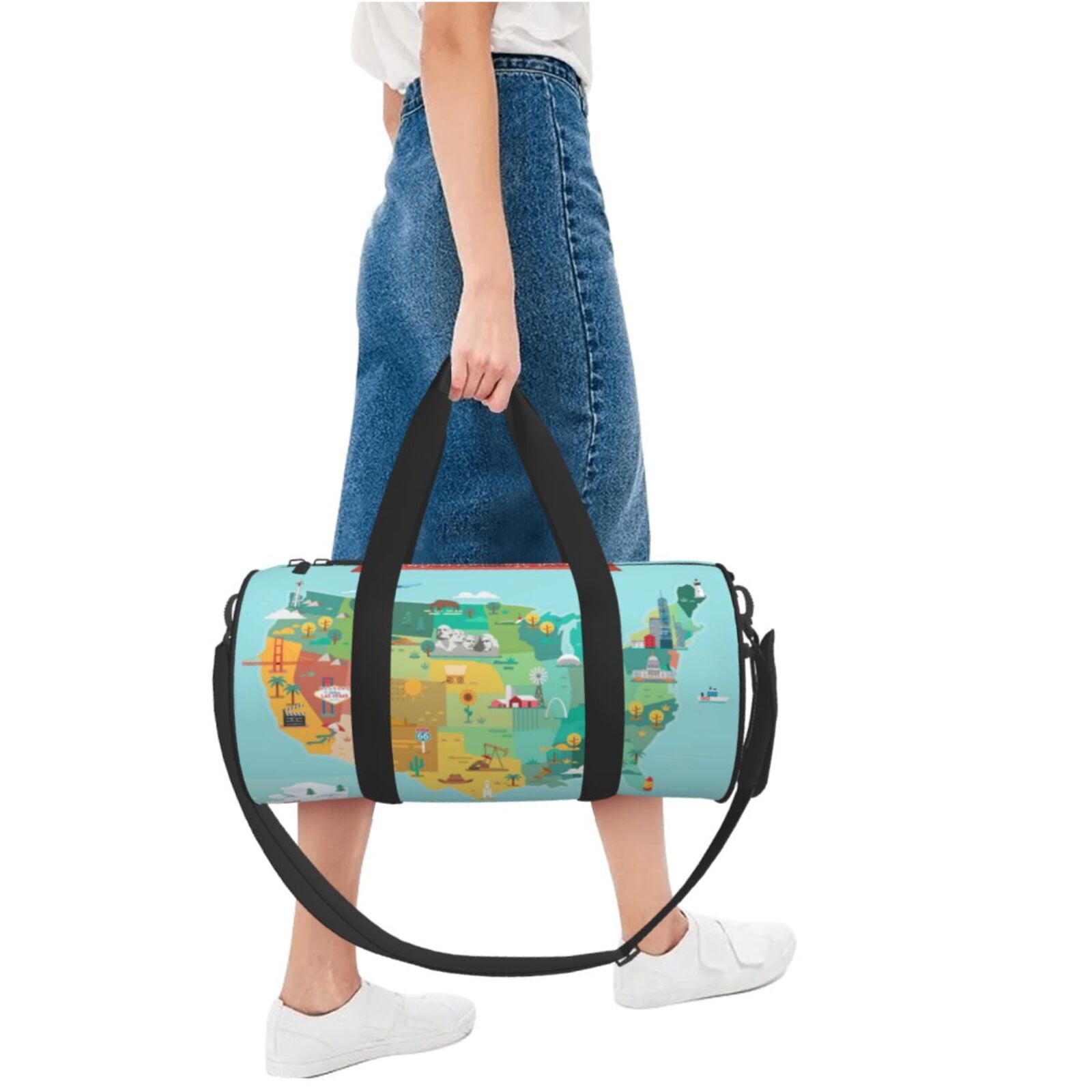 Defioc USA Tourist Map for Travel Duffle Bag,Weekender Bag Carry On Tote Bags Hospital Bag Large Capacity Sport Gym Bag for Men Women Fit for Trave, Gym,Weekend