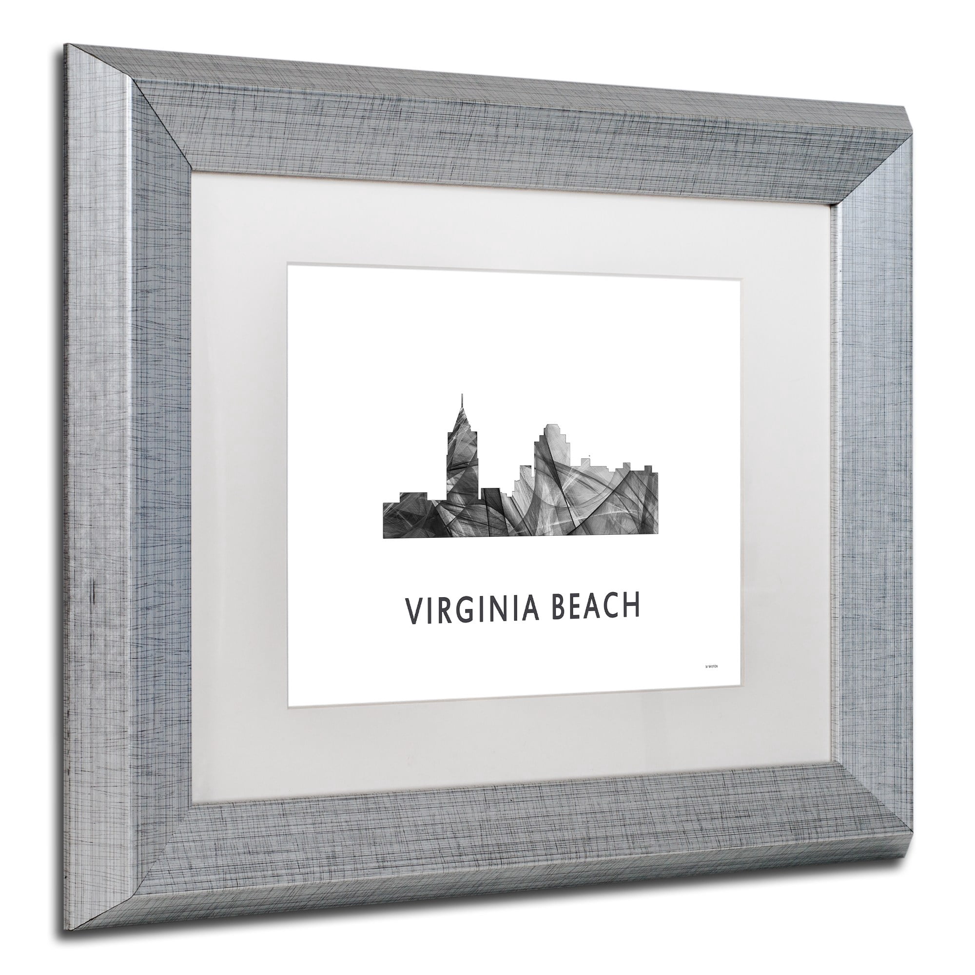 Trademark Fine Art 'VA Beach VA Skyline WB-BW' Canvas Art by Marlene Watson, White Matte, Silver Frame