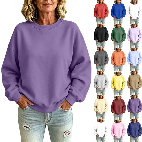Women Crewneck Sweatshirts Long Sleeve Solid Color Relaxed Fit Casual Pullover Tops Saffron 3XL