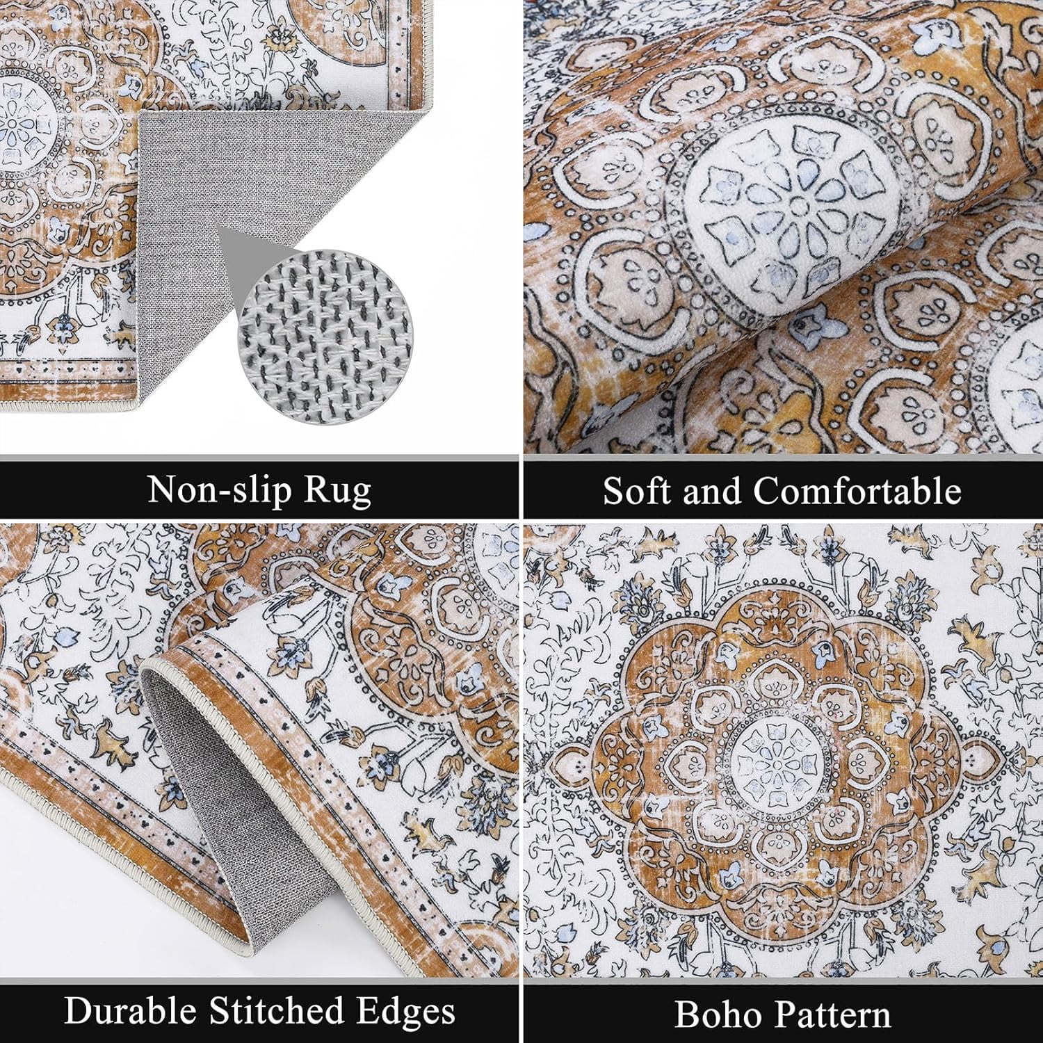 Boho Kitchen Rugs Sets 3 Piece with Runner Floral Kitchen Floor Mat Carpet Farmhouse Kitchen Rugs and Mats Non Skid Washable Runner Rug for Kitchen Floor Office Sink Laundry, Beige