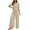 C284 Beige, variant on Womens Jumpsuits Spring Summer Solid Color V Neck Short Sleeve Loose Fit Breathable Bodysuits Blue Size S