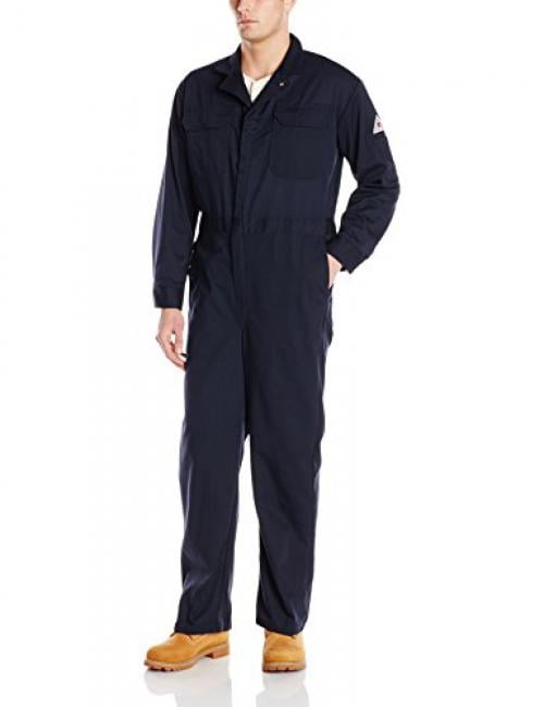 Navy Bulwark Flame Resistant 9 oz Twill Cotton Long Deluxe Coverall with Concealed Snap Cuff 46 Long