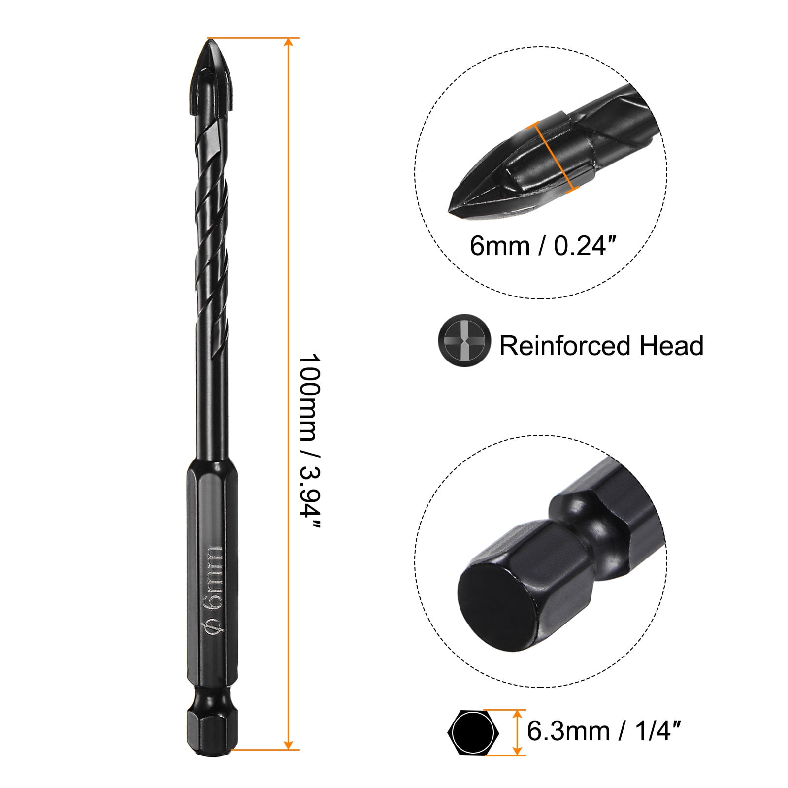 Unique Bargains 10pack Masonry Drill Bits, 6mm Concrete Drill Bit 1/4' Hex Shank Ceramic Drill Bit