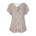 thumbnail image 4 of ALLLIST Women's Tops Gold Graphic Embellished V-Neck Button Short Sleeve T-Shirts Blouses S, 4 of 5