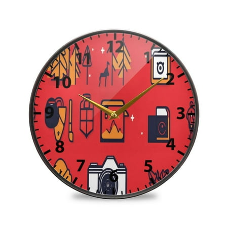 Red Minimalist Creative Pattern Wall Clock Modern Decor Acrylic Clock Golden Hands 9.5in
