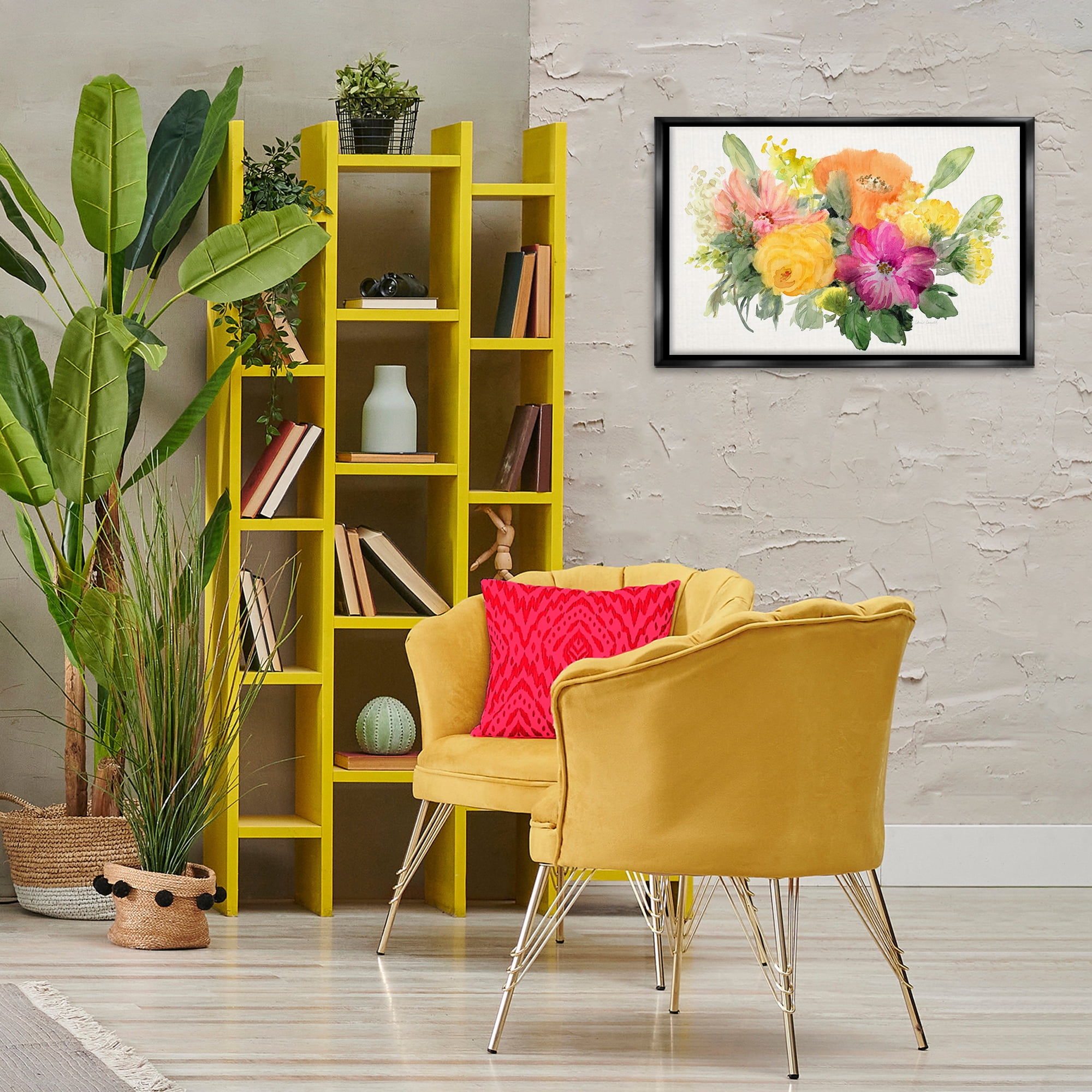 Stupell Industries Bold Bouquet Beauty Botanical & Floral Painting Black Floater Framed Art Print Wall Art, 25 x 17