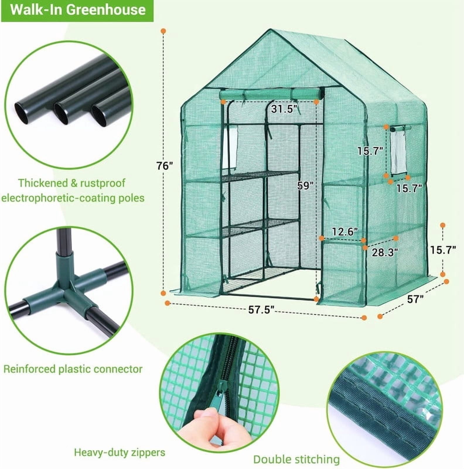 Simenmax 56'' Walk-in Greenhouse, Heavy-Duty PVC Cover with Screen Windows, Portable Outdoor Plant House for Gardening, Green