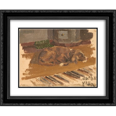 38in Framed - Nicholas Roerich 2x Matted 24x20 Black Ornate Framed Art Print 'The dog has gone'