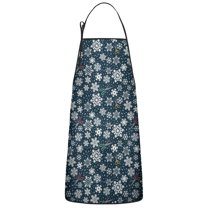 Dark Blue Christmas Snowflake Pattern Apron-Garden Aprons for Women with Pockets-Cotton Linen Waterproof Kitchen Cooking Gardening Aprons Adjustable for Kitchen,Cooking,BBQ and Salon 33"x27"