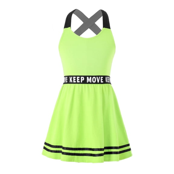 CHICTRY Girls Sleeveless Sports Dress Straps Cross at Rear Open Upper Back A-line Dress for Gym Sports Fluorescent Green 12